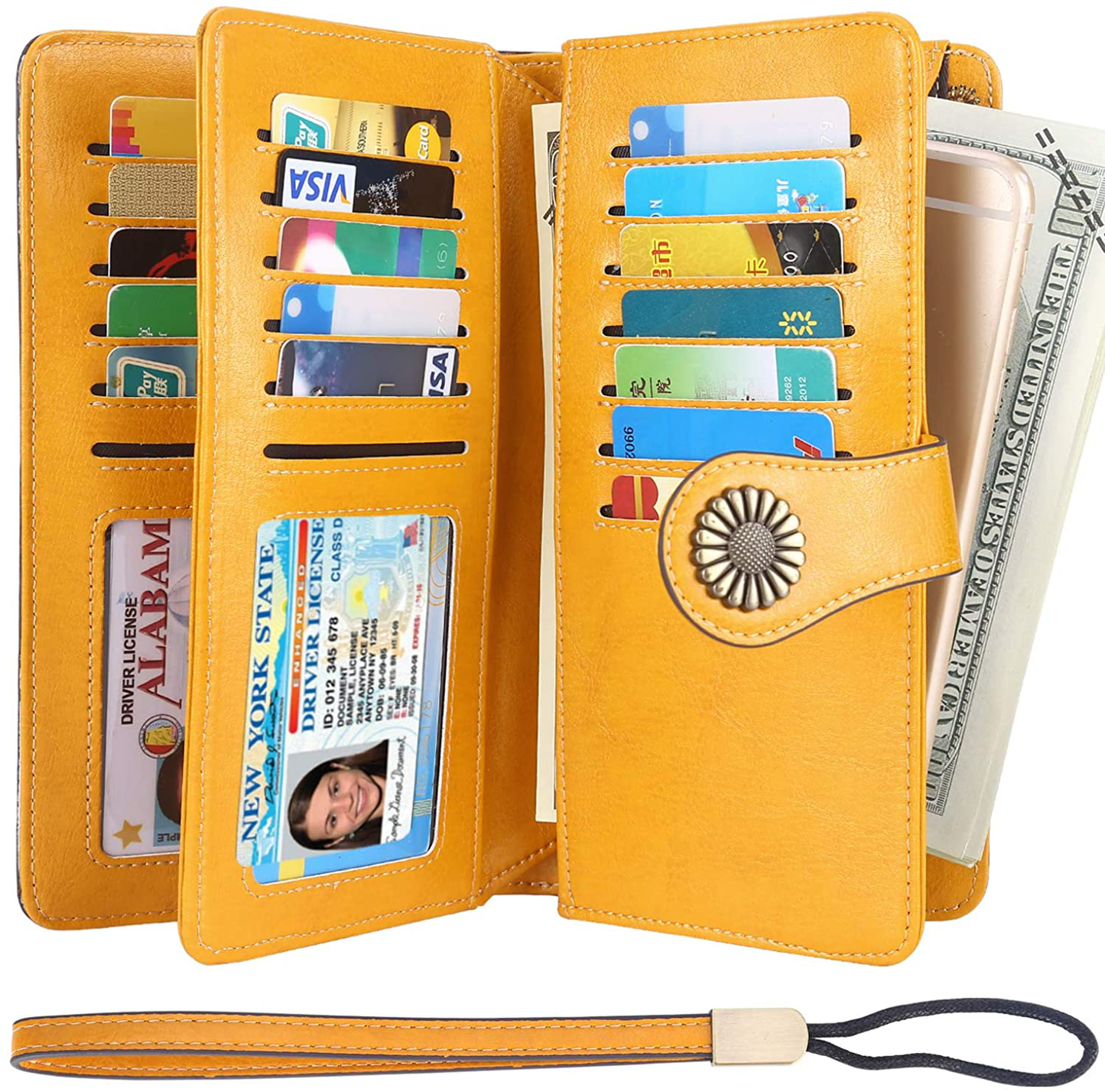 Lavemi Womens Large Capacity RFID Blocking Leather Wristlet Clutch Wallets Card Holder