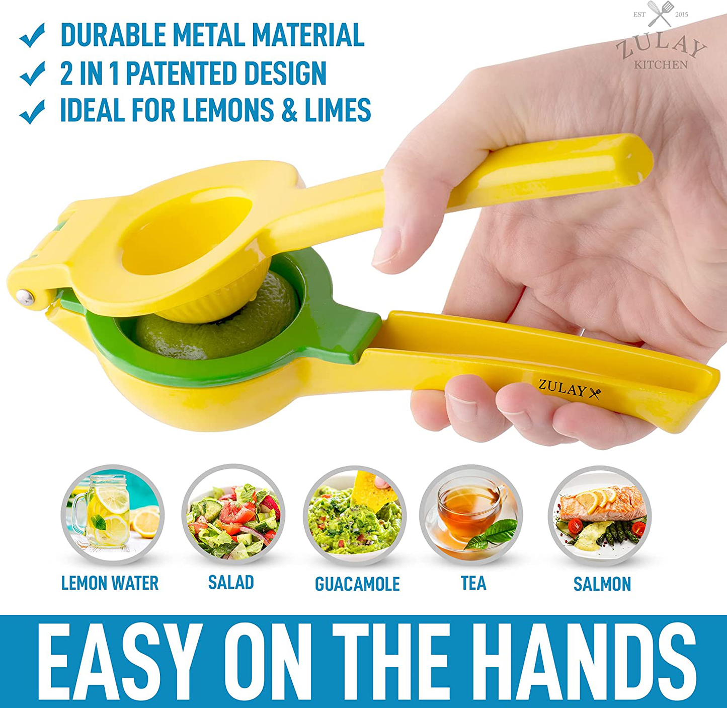 Zulay Metal Lemon Lime Squeezer - Manual Citrus Press Juicer (Gray and Lime Punch)