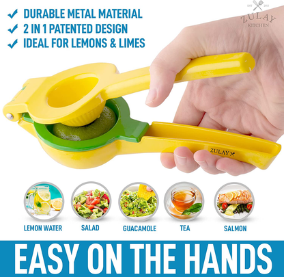 Zulay Metal Lemon Lime Squeezer - Manual Citrus Press Juicer (Gray and Lime Punch)