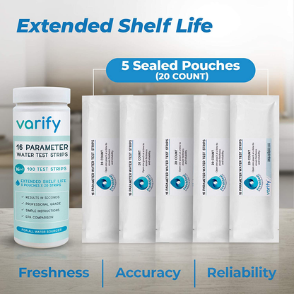 17 in 1 Premium Drinking Water Test Kit - 100 Strips + 2 Bacteria Tests - Home Water Quality Test - Well and Tap Water - Easy Testing for Lead, Bacteria, Hardness, Fluoride, pH, Iron, Copper and more!