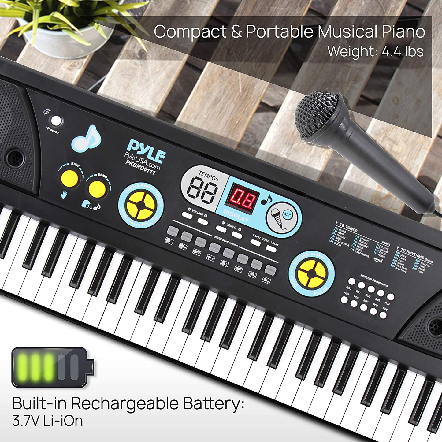 Digital Piano Keyboard - Portable Key Learning Keyboard for Beginners w/ Drum Pad, Recording, Microphone, Music Sheet Stand & Built-in Speaker