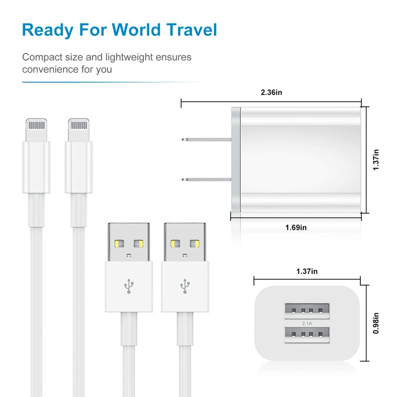 2 Pack Fast Chargers, 24W PD USB C Wall Charger Adapter with 2 Pack 6FT Type C to Lightning Cable Compatible with Iphone 14/13 Pro/13/12/12 & More
