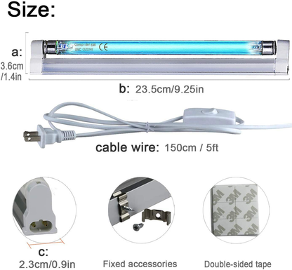 U/V/C Light Lamp 185nm with 253.7nm Bulb 5ft Cord and Plug 110V (6W Ozone Lamp)