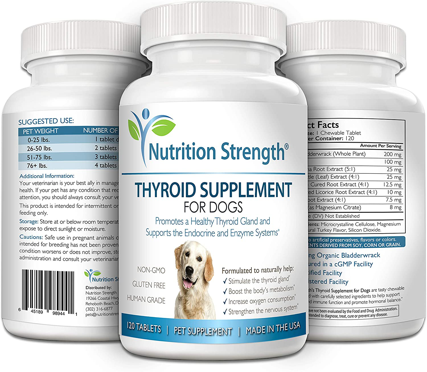 Nutrition Strength Thyroid Supplement for Dogs, Support for Hypothyroidism in Dogs with Organic Bladderwrack, Promotes Normal Function of Endocrine and Enzyme Systems, 120 Chewable Tablets
