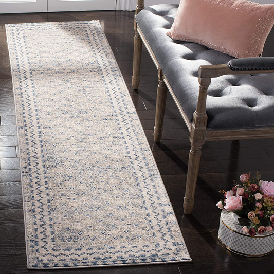 Safavieh Brentwood Collection BNT899G Traditional Oriental Distressed Non-Shedding Stain Resistant Living Room Bedroom Runner, 2' x 14' , Light Grey / Blue
