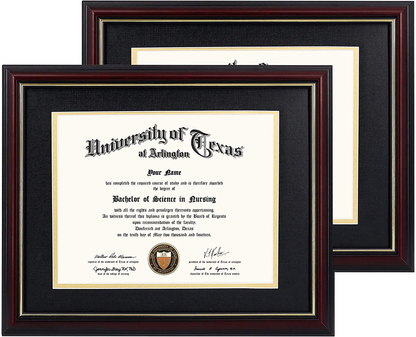 GraduationMall 8.5x11 Certificate Diploma Frame,Solid Wood & UV Protection Acrylic,Cherry Finish with Gold Trim