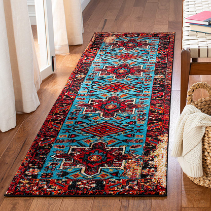 Safavieh Vintage Hamadan Collection VTH211Q Oriental Traditional Persian Non-Shedding Stain Resistant Living Room Bedroom Runner, 2'3" x 6' , Red / Light Blue