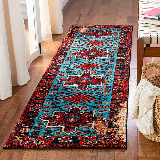 Safavieh Vintage Hamadan Collection VTH211Q Oriental Traditional Persian Non-Shedding Stain Resistant Living Room Bedroom Runner, 2'3" x 6' , Red / Light Blue