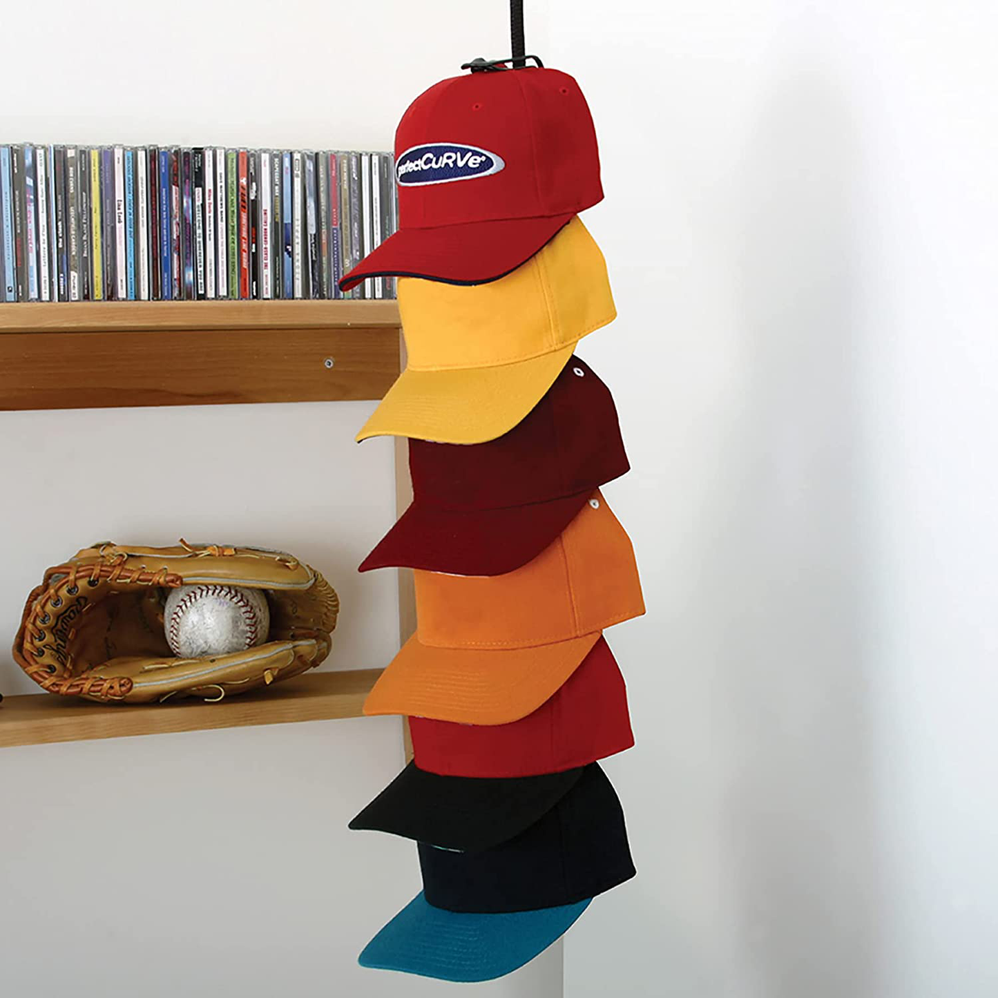 Perfect Curve Cap Rack System - Baseball Cap Organizer (Holds 18 Caps, Black)