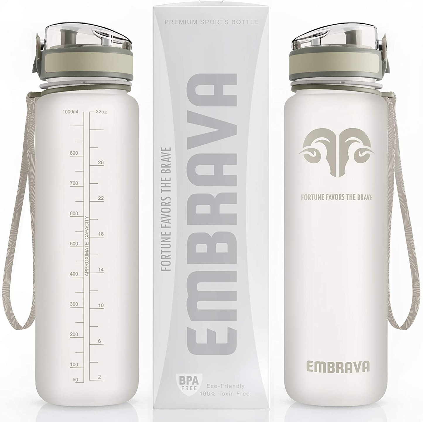 Embrava Best Sports Water Bottle - 32oz Large - Fast Flow, Flip Top Leak Proof Lid w/ One Click Open - Non-Toxic BPA Free & Eco-Friendly Tritan Co-Polyester Plastic