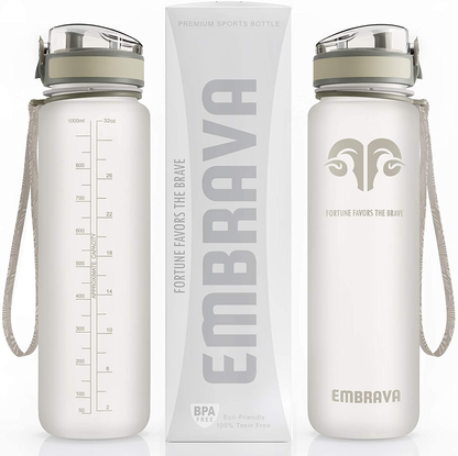Embrava Best Sports Water Bottle - 32oz Large - Fast Flow, Flip Top Leak Proof Lid w/ One Click Open - Non-Toxic BPA Free & Eco-Friendly Tritan Co-Polyester Plastic