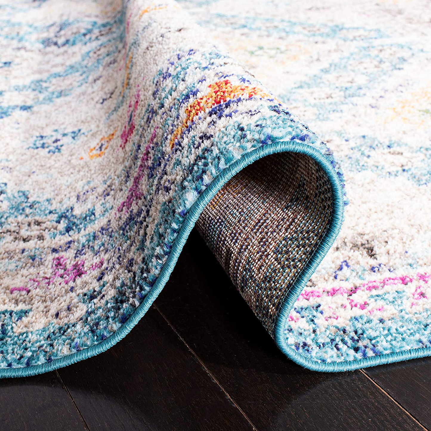 Safavieh Madison Collection MAD418N Boho Diamond Distressed Non-Shedding Stain Resistant Living Room Bedroom Area Rug, 3' x 5', Dark Blue / Yellow