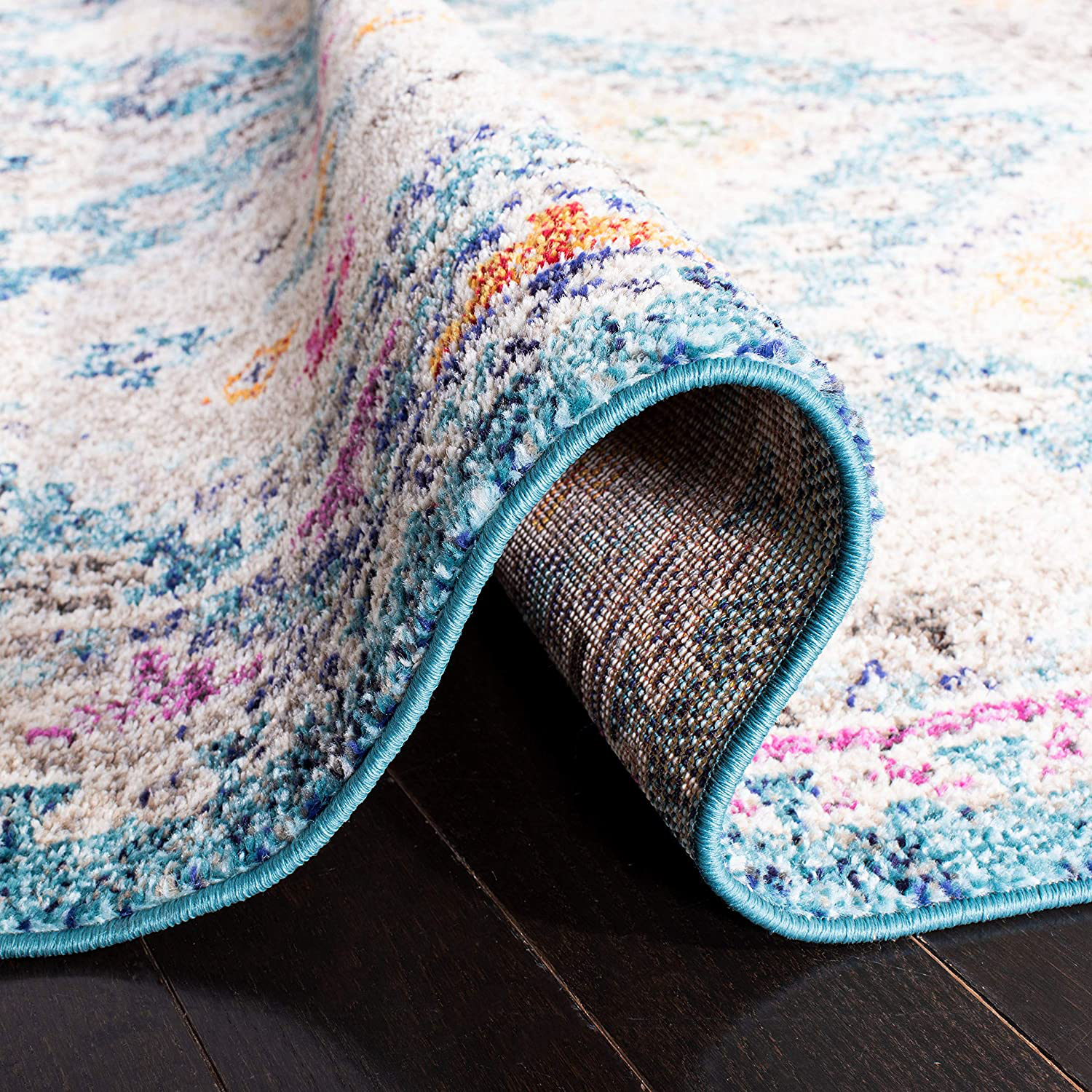 Safavieh Madison Collection MAD418N Boho Diamond Distressed Non-Shedding Stain Resistant Living Room Bedroom Area Rug, 3' x 5', Dark Blue / Yellow