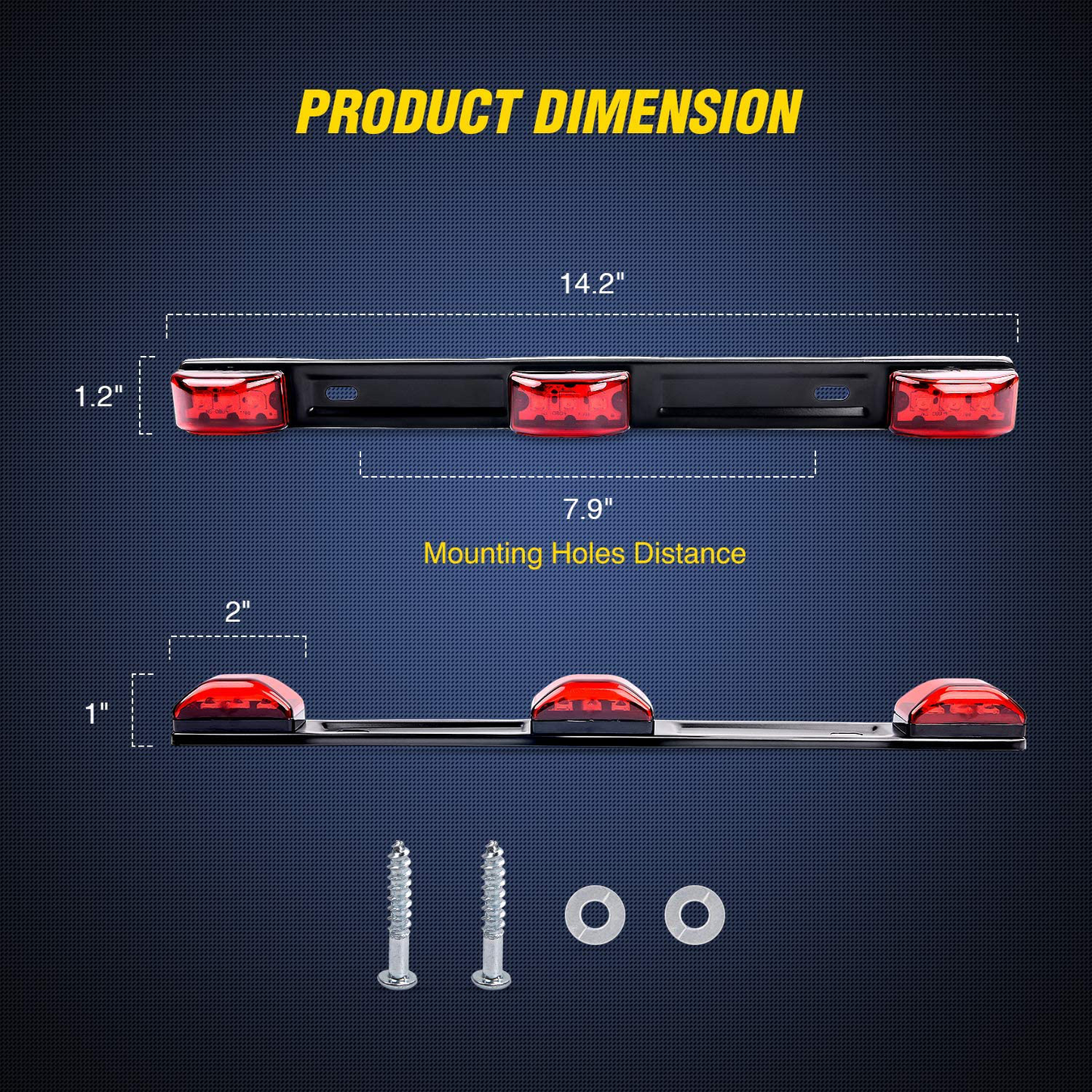 Nilight TL-11 1PC Red 9 LED ID Bar Marker Tail Black Stainless Steel Bracket for Truck Trailer Boat Identification Light, 2 Years Warranty