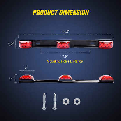 Nilight TL-11 1PC Red 9 LED ID Bar Marker Tail Black Stainless Steel Bracket for Truck Trailer Boat Identification Light, 2 Years Warranty