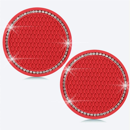 SUNACCL Bling Car Coasters PVC Travel Auto Cup Holder Insert Coaster Anti Slip Crystal Vehicle Interior Accessories Cup Mats for Women and Girl (2.75" Diameter,Pack of 2)