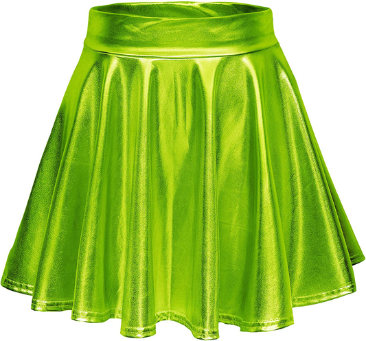 Urban CoCo Women's Shiny Flared Pleated Mini Skater Skirt