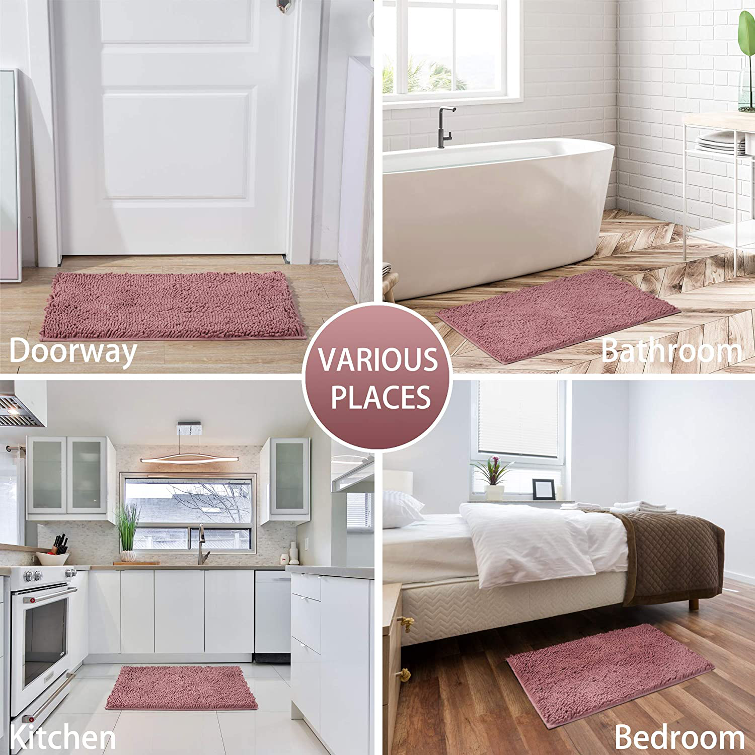 Microfiber Bath Rugs Chenille Bath Mat, Ultra Soft NUFR Bathroom Rugs Quick-Dry, Water Absorbent 