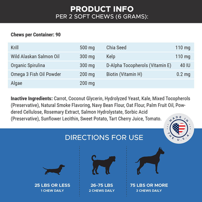 PetHonesty Omega SkinHealth Chews for Dogs - Omega 3 Fish Oil for Dogs - Kelp, Spirulina, Omega-3s, Alaskan for Healthy Skin & Coat, Helps Itchy Skin, Dog Allergies, Reduce Shedding - 90 Ct. (Salmon)