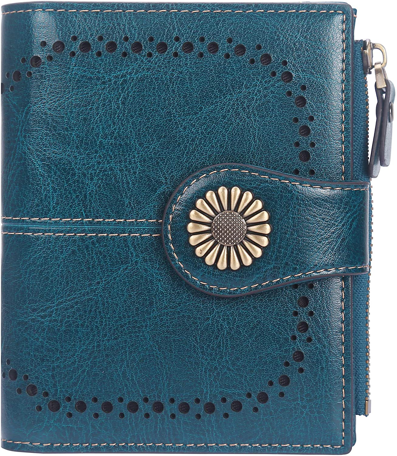 Lavemi Womens Leather Wallet RFID Blocking Small Bifold Compact Credit Card Case Purse for Women with ID Window Zipper Pocket