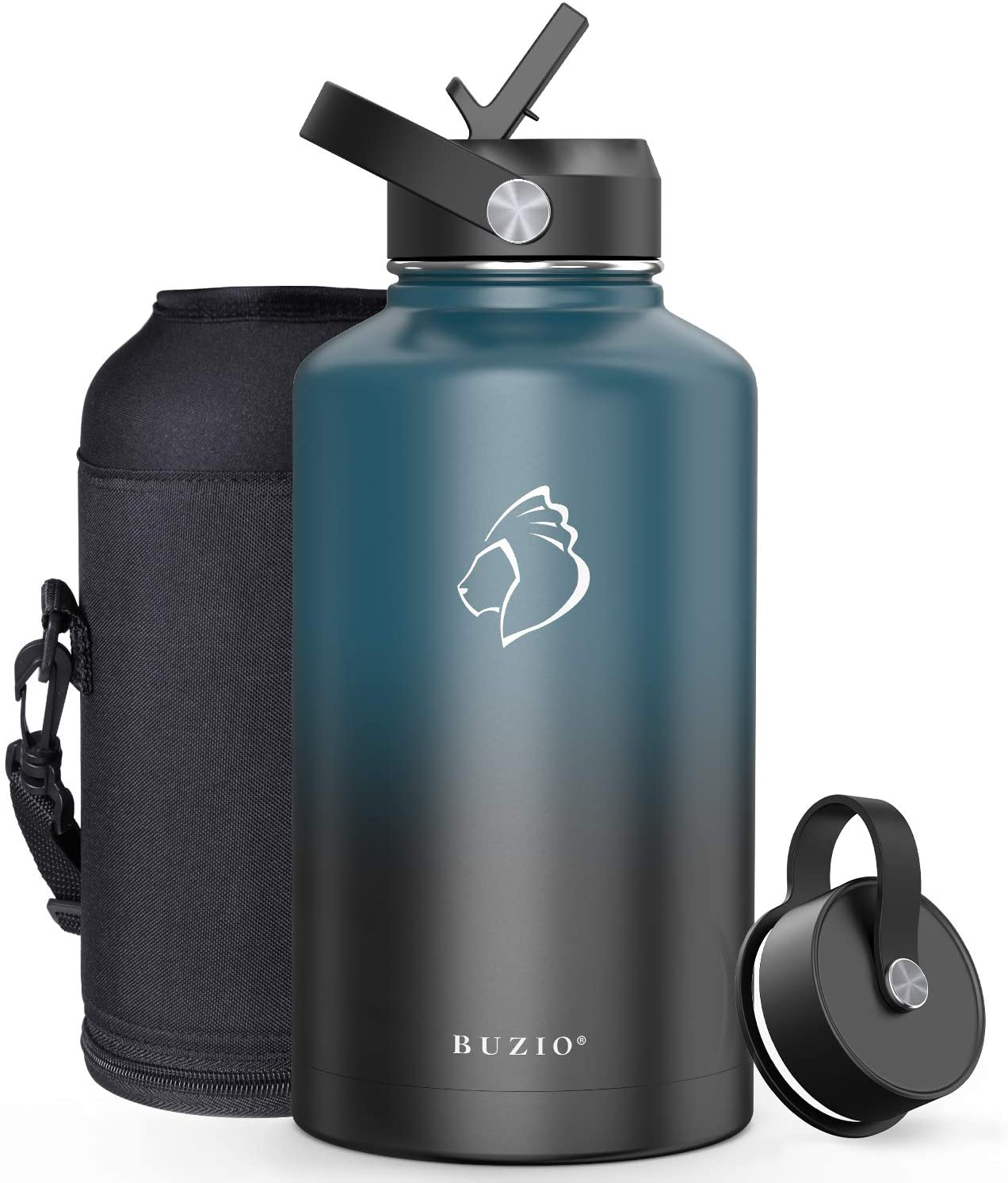 BUZIO Insulated Water Bottle with Straw Lid and Flex Cap, 32oz, 40oz, 64oz, 87oz Modern Double Vacuum Stainless Steel Water Flask, Cold for 48 Hrs Hot for 24 Hrs Simple Thermo Canteen Mug,BPA-Free
