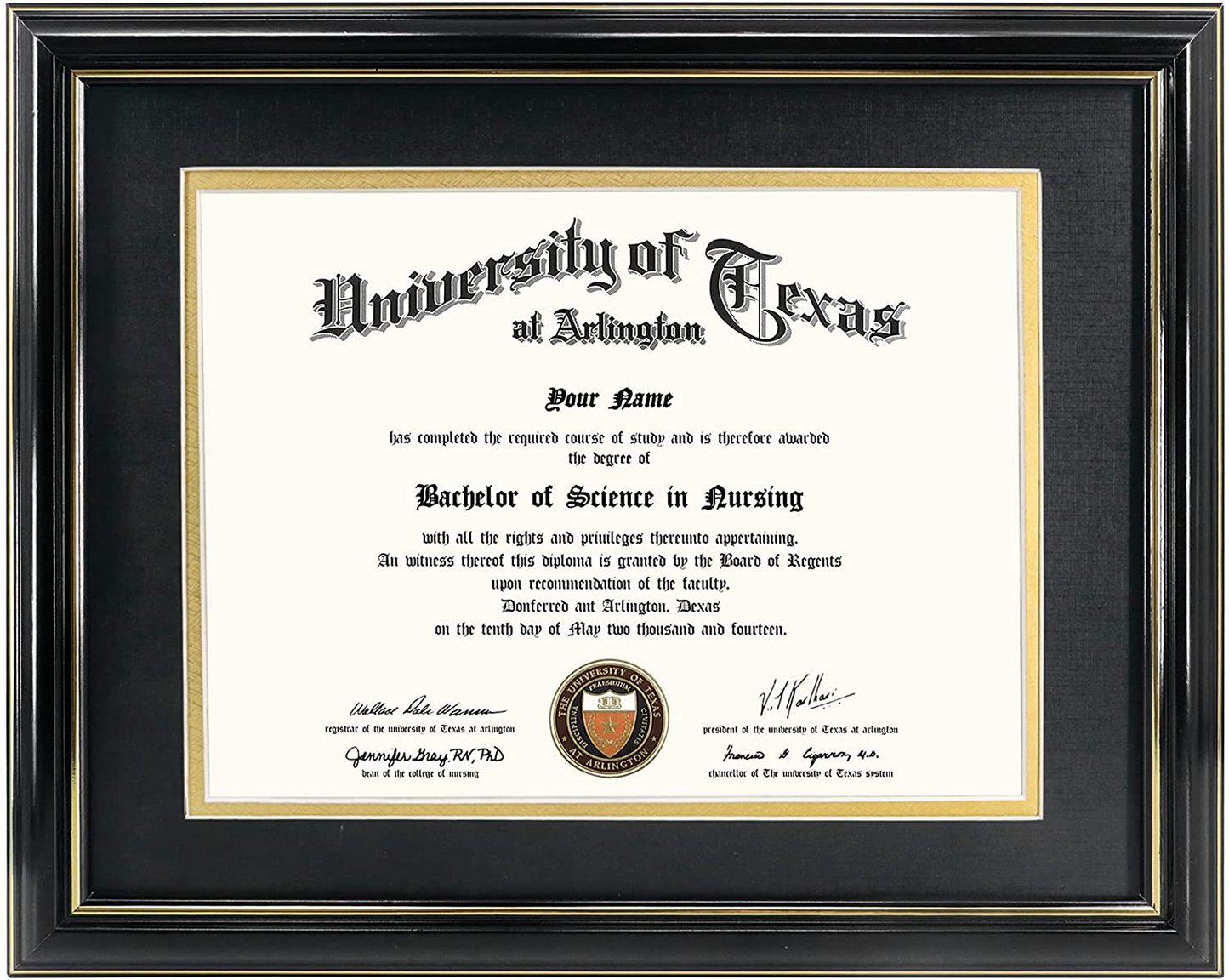 GraduationMall 8.5x11 Certificate Diploma Frame,Solid Wood & UV Protection Acrylic,Cherry Finish with Gold Trim