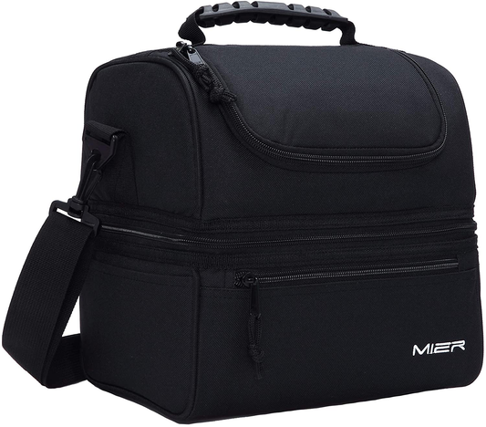 MIER 2 Compartment Lunch Bag for Men Women, Leakproof Insulated Cooler Bag for Work, School, Bluesteel, Medium