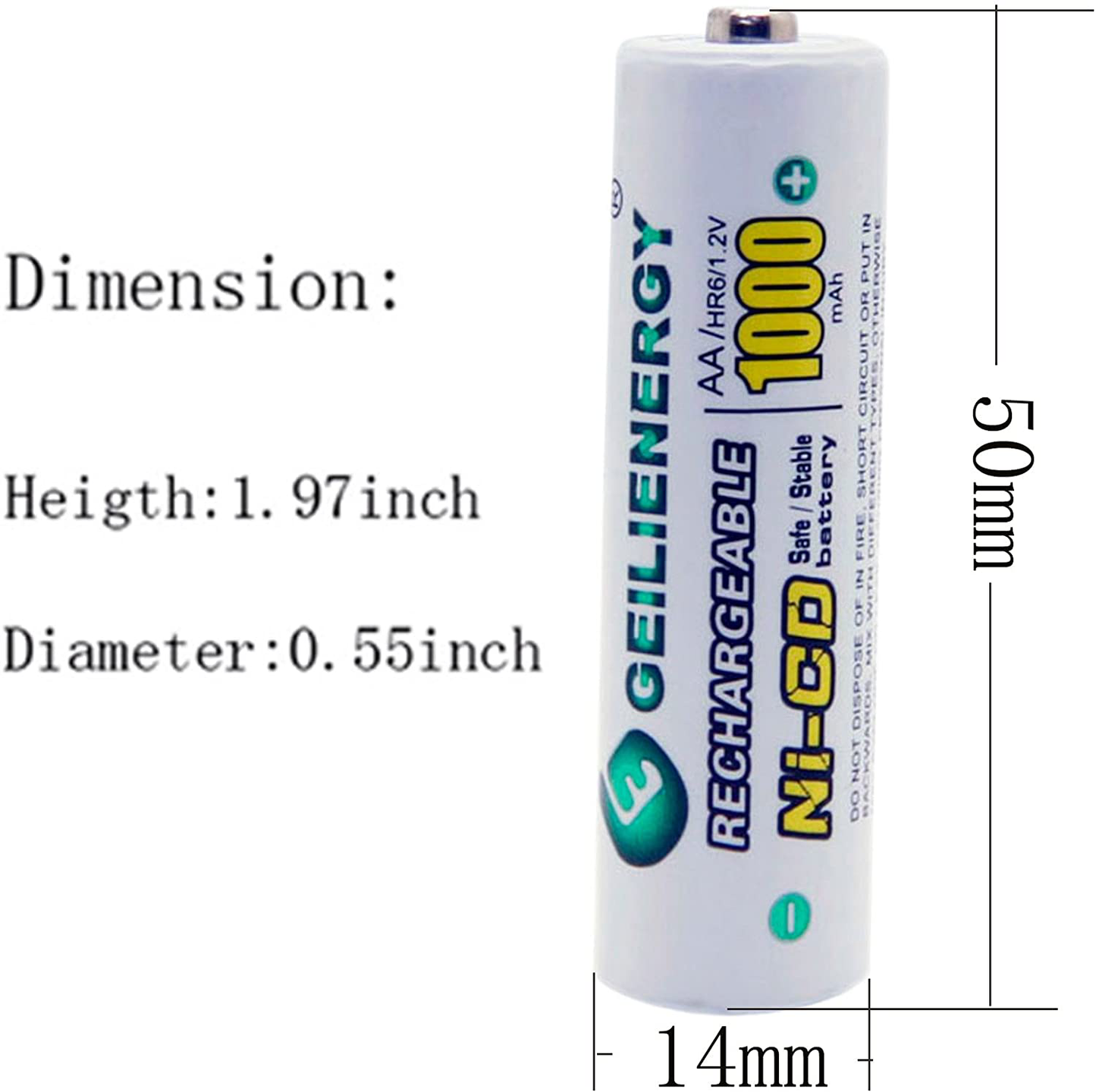GEILIENERGY Solar Light AA Ni-CD 1000mAh Rechargable Batteries,AA Rechargeable Batteries for Solar Lights Solar Lamp(Pack of 8)