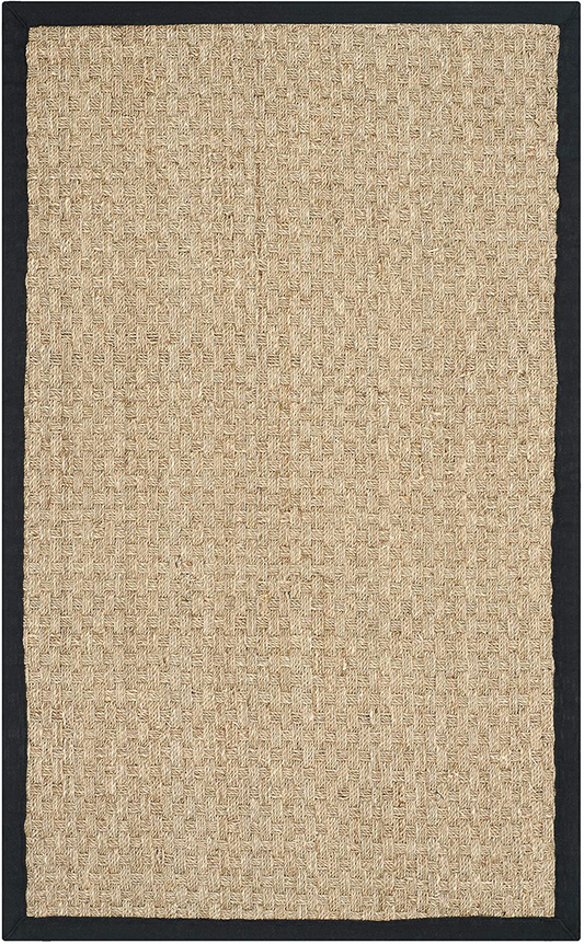 Safavieh Natural Fiber Collection NF114E Border Basketweave Seagrass Runner, 2'6" x 12' , Blue