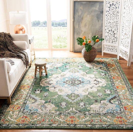 Safavieh Monaco Collection MNC243L Boho Chic Medallion Distressed Non-Shedding Stain Resistant Living Room Bedroom Runner, 2'2" x 6' , Violet / Light Blue