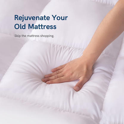 ELEMUSE Queen White Cooling Mattress Topper for Back Pain, Extra Thick Mattress pad Cover, Plush Soft Pillowtop with Elastic Deep Pocket, Overfilled Down Alternative Filling