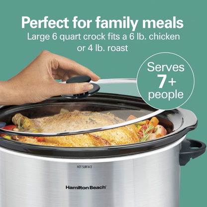 Portable Slow Cooker - 6 Quart Capacity, Removable Crock