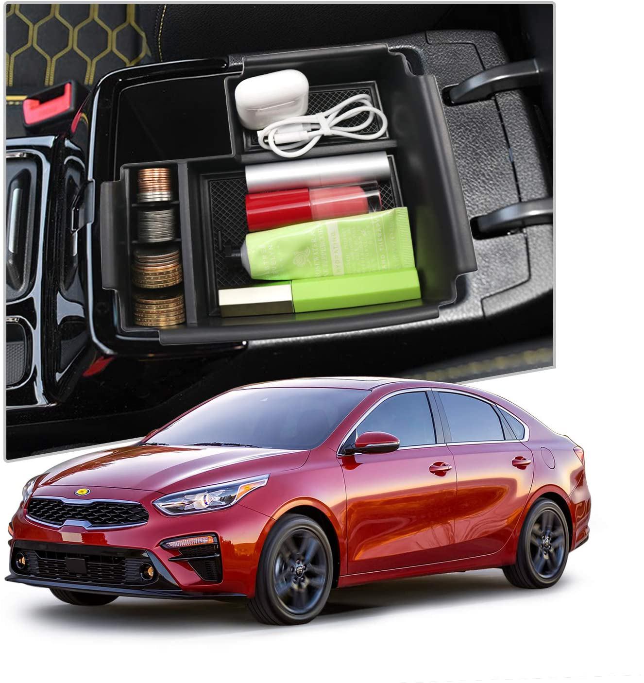 Center Console Accessory Organizer for 2020 2021 Forte, ABS Material Armrest Box Insert Tray Glove Secondary Storage Box