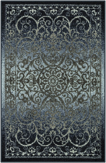 Maples Rugs Pelham Vintage Kitchen Rugs Non Skid Accent Area Carpet [Made in USA], 2'6 x 3'10, Navy/Grey