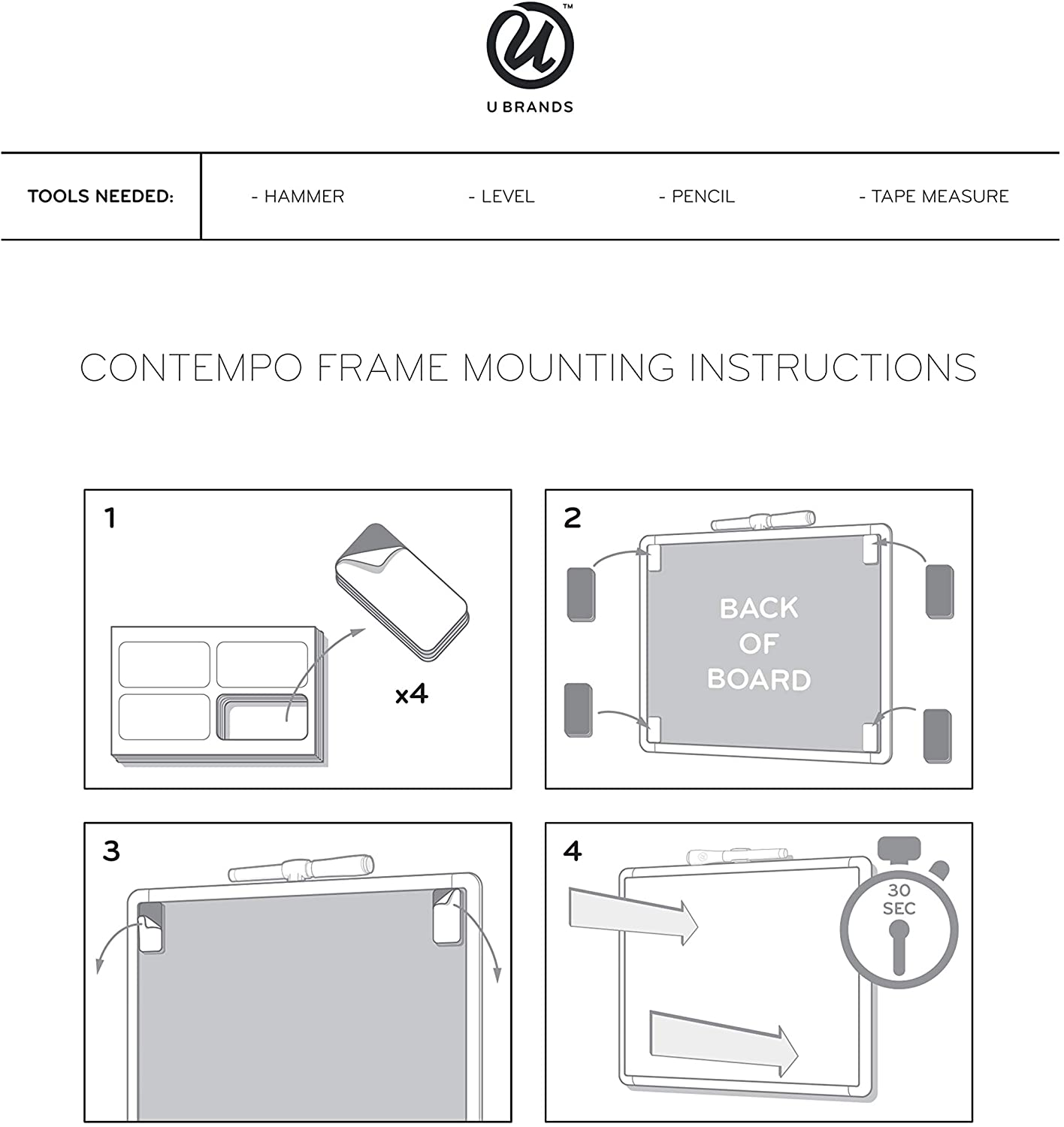 U Brands Contempo Magnetic 11" x 14" Dry Erase Board, White Frame, Magnet and Marker Included