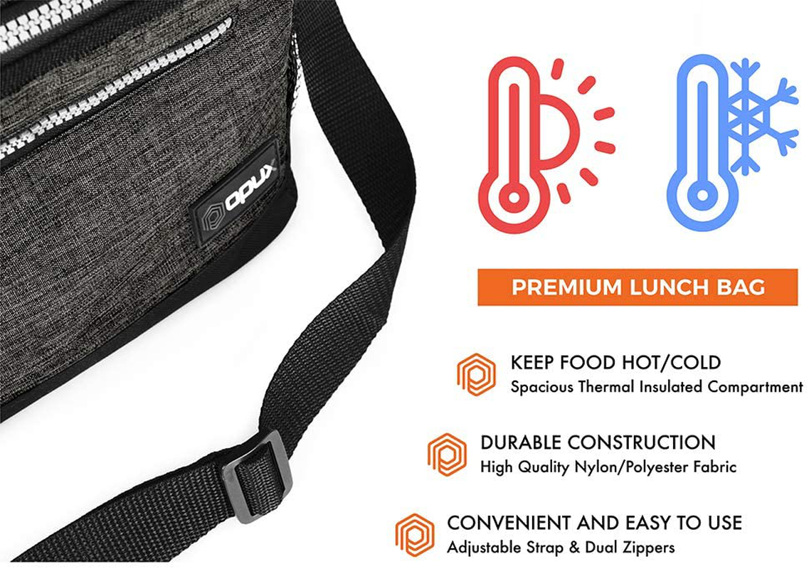 OPUX Insulated Lunch Box for Men Women, Leakproof Thermal Lunch Bag for Work, Reusable Lunch Cooler Tote, Soft School Lunch Pail for Kids with Shoulder Strap, Pockets, 14 Cans, 8L, Heather Red