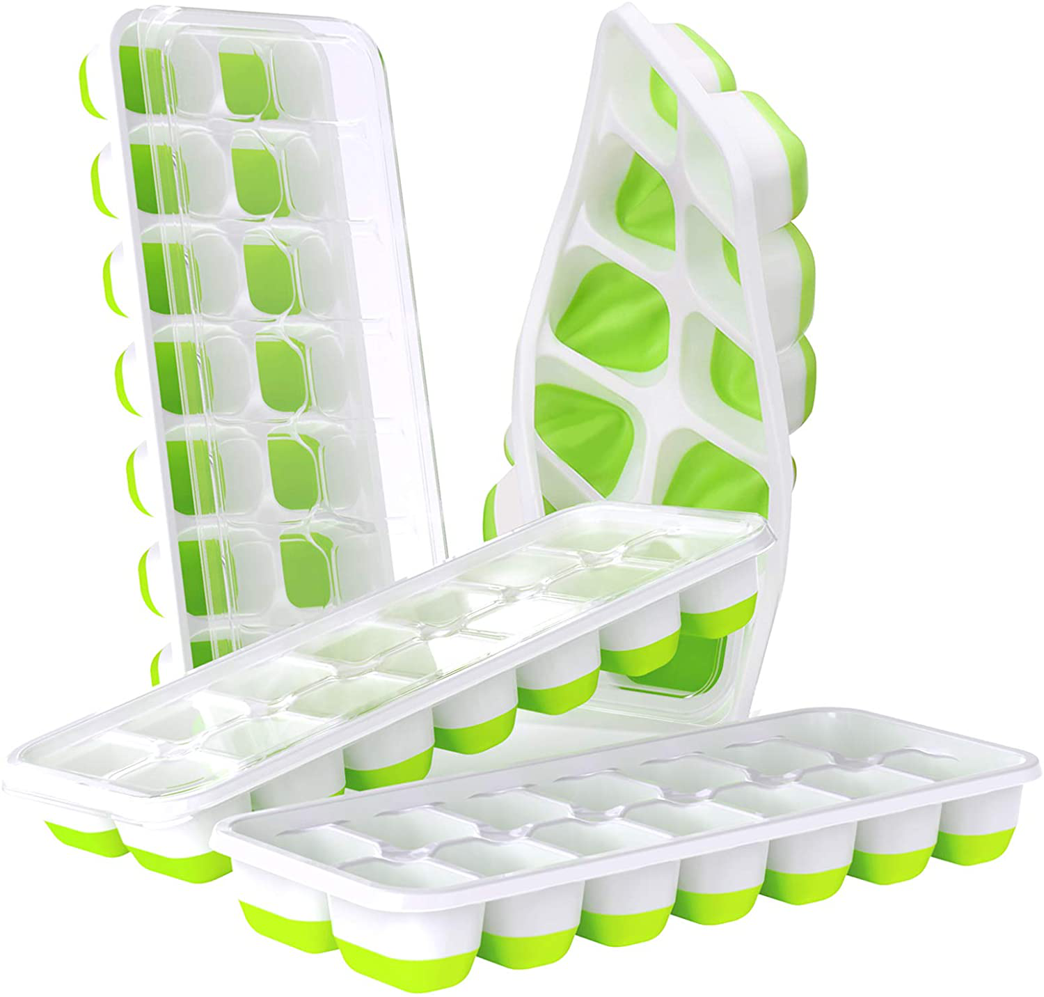 DOQAUS Ice Cube Trays 4 Pack, Easy-Release Silicone & Flexible 14-Ice Cube Trays with Spill-Resistant Removable Lid, LFGB Certified and BPA Free, for Cocktail, Freezer, Stackable Ice Trays