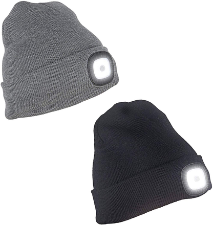 Knitted Unisex Beanie Hat with Light, USB Rechargeable LED Headlamp Flashlight Hat