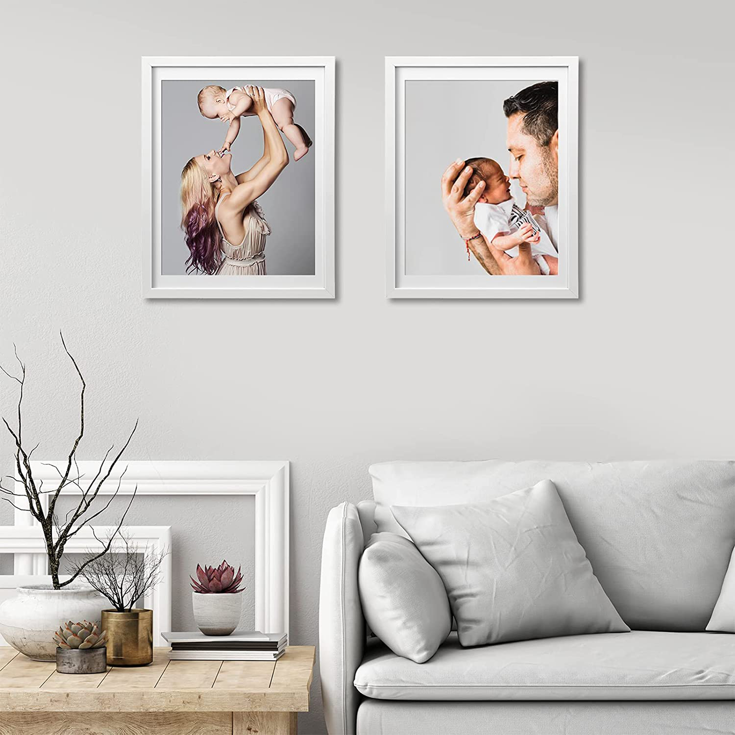 KINLINK 12x16 Picture Frames White, Photo Frames with Polished Glass for Picture 11x14 with Mat or 12x16 without Mat, Composite Wood Picture Frames for Table Top and Wall Mounting, 2 Pack