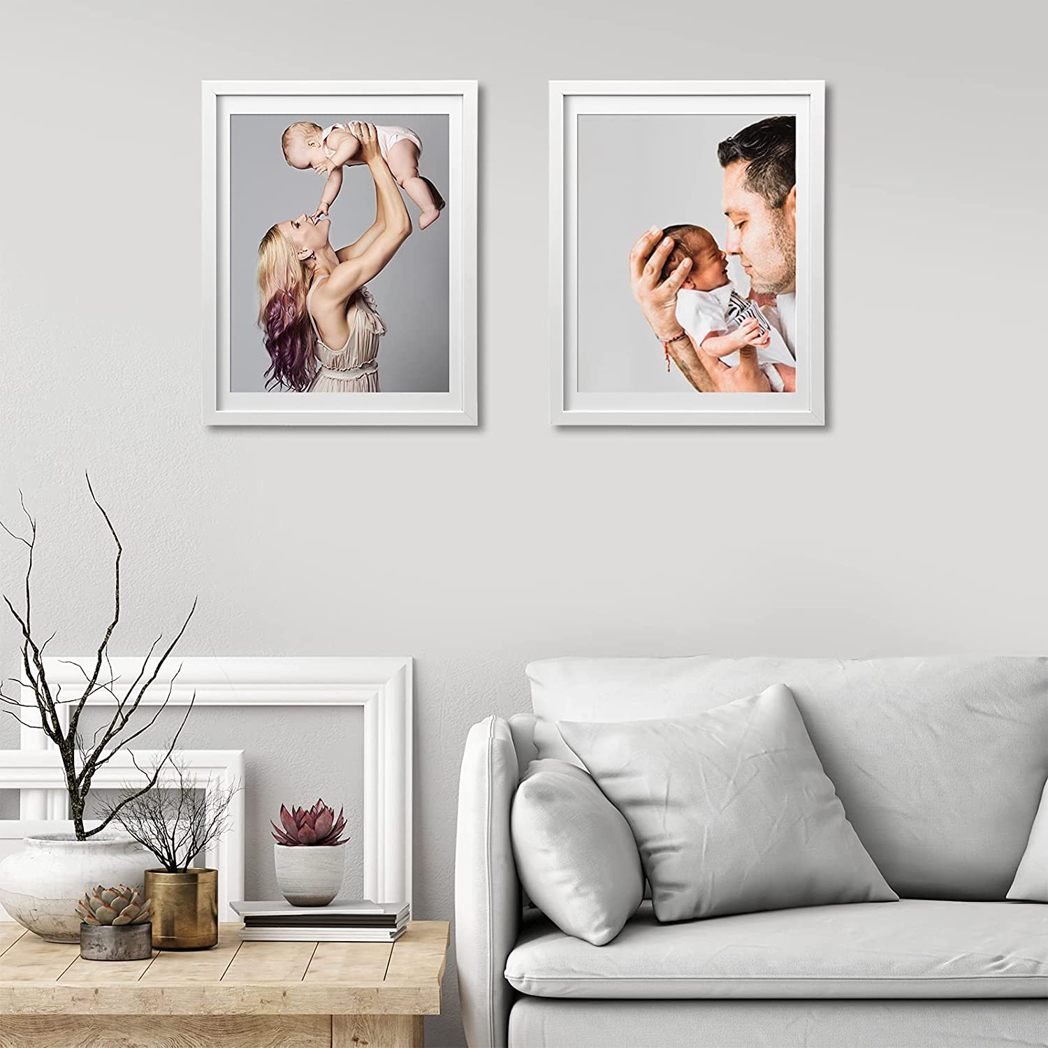 KINLINK 12x16 Picture Frames White, Photo Frames with Polished Glass for Picture 11x14 with Mat or 12x16 without Mat, Composite Wood Picture Frames for Table Top and Wall Mounting, 2 Pack