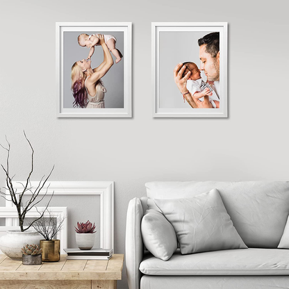 KINLINK 12x16 Picture Frames White, Photo Frames with Polished Glass for Picture 11x14 with Mat or 12x16 without Mat, Composite Wood Picture Frames for Table Top and Wall Mounting, 2 Pack