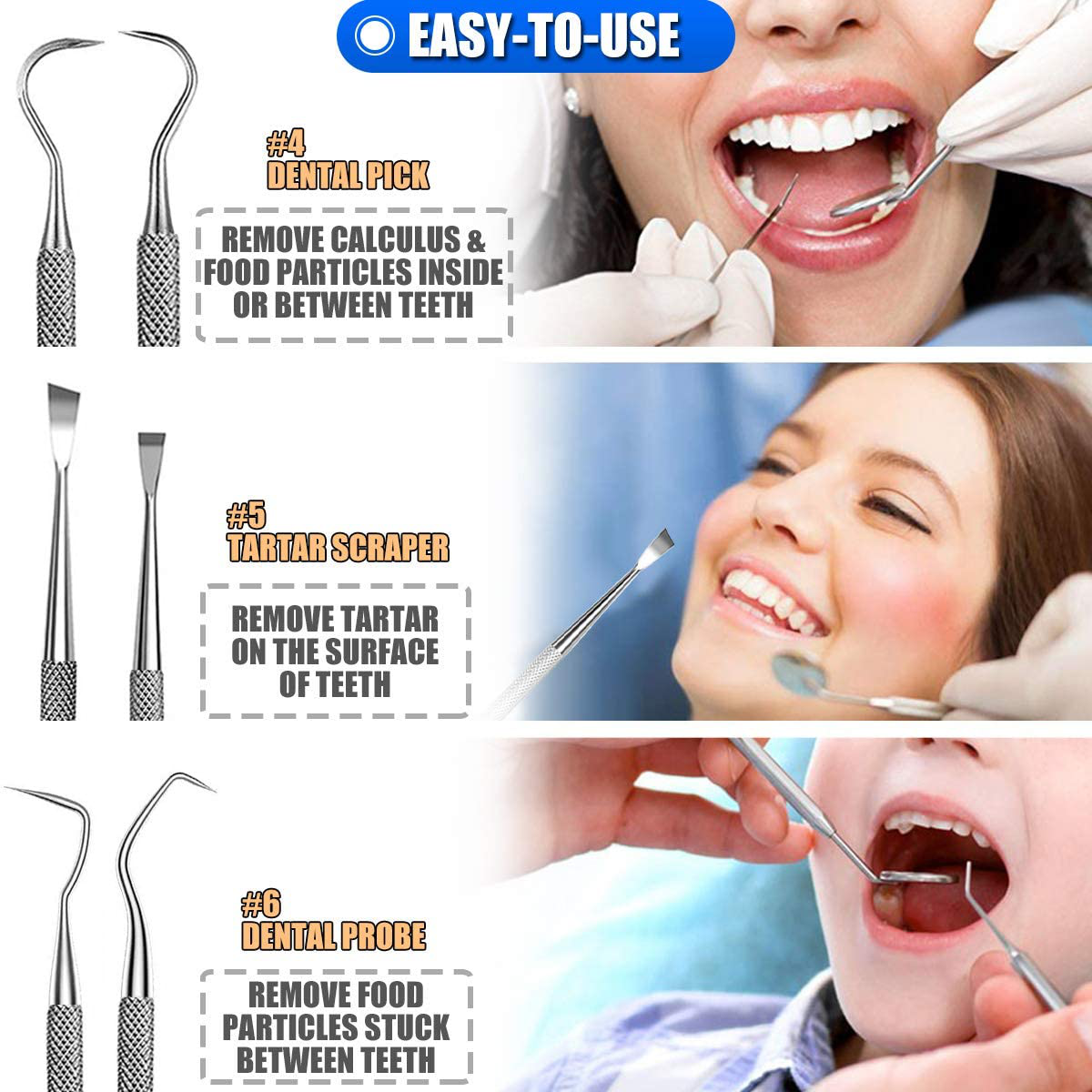 Dental Tools, 10 Pack Professional Plaque Remover Teeth Cleaning Tools Set, Stainless Steel Oral Care Hygiene Kit with Metal Plaque Cleaner, Tartar Scraper, Tooth Scaler, Tongue Scraper - with Case