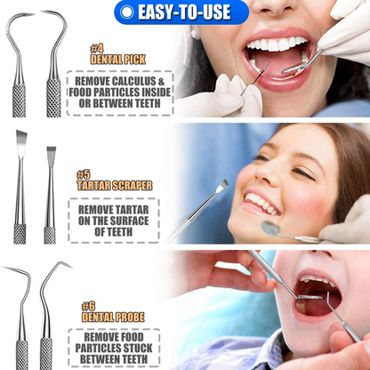 Dental Tools, 10 Pack Professional Plaque Remover Teeth Cleaning Tools Set, Stainless Steel Oral Care Hygiene Kit with Metal Plaque Cleaner, Tartar Scraper, Tooth Scaler, Tongue Scraper - with Case