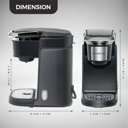 Mixpresso Single Cup Coffee Maker | Personal, Single Serve Coffee Brewer Machine, Compatible with Single-Cups | Quick Brew Technology, Programmable Features, One Touch Function (Black)