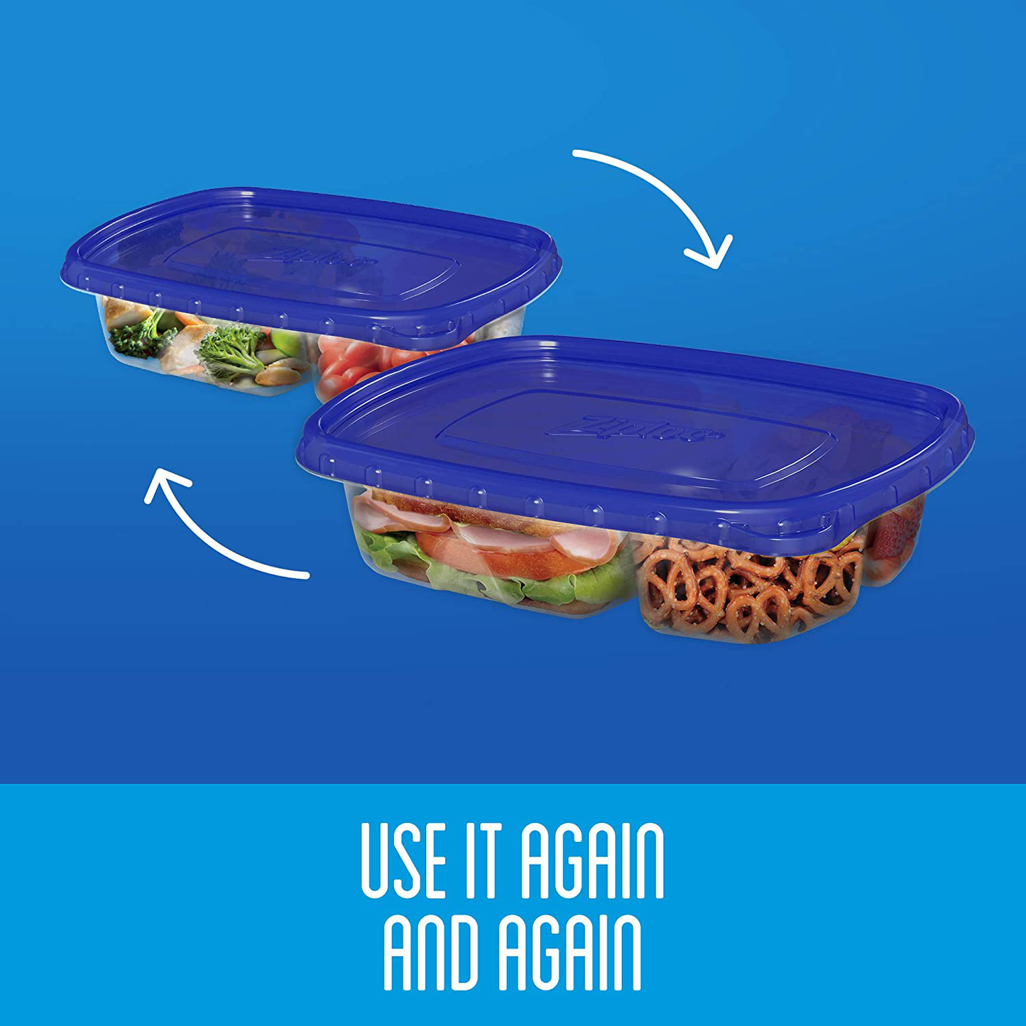 Ziploc Food Storage Meal Prep Containers Reusable for Kitchen Organization, Smart Snap Technology, Dishwasher Safe, Divided Rectangle, 2 Count