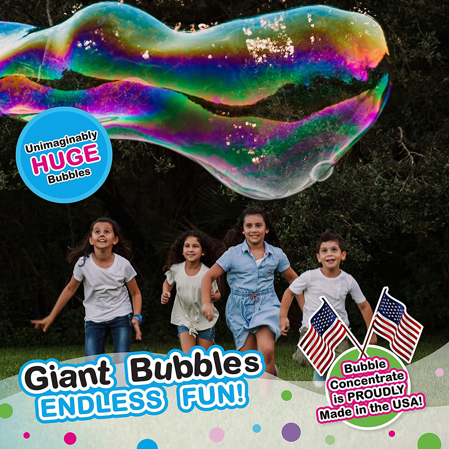 WOWMAZING Giant Bubble Kit: Unicorn - Incl. Wand, 2 Big Bubble Concentrate Pouches and 8 Sun-Activated Magical Stickers | Outdoor Toy for Kids, Girls | Bubbles Made in The USA - Unicorn Kit