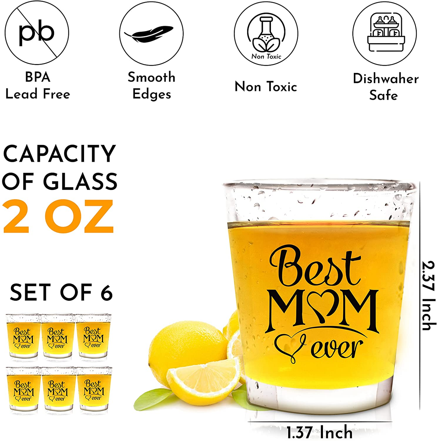 Set of 6 Best Mom Shot Glasses Gift Set  2oz Each