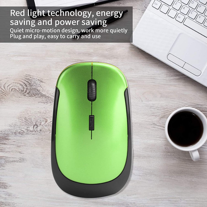 Wireless Mouse 2.4G Wreless Frequency Hopping Adjustable Optical USB Receiver Notebook Computer Accessories 1600dpi Silent Micro Motion Design Lightweight and Portable(Green)
