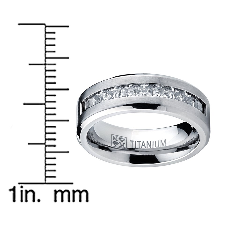 Titanium Men's .9 Ct Wedding Band with 9 Large Princess Cut Cubic Zirconias