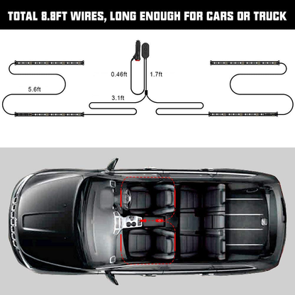 SUNPIE Car Interior Lights, Car Strips Lights with App and Remote Control Waterproof LED Atmosphere Car Lights Come with 48 LED Chip 8.8ft Length Indoor Lights with DC 12V Car Charger Sync to Music